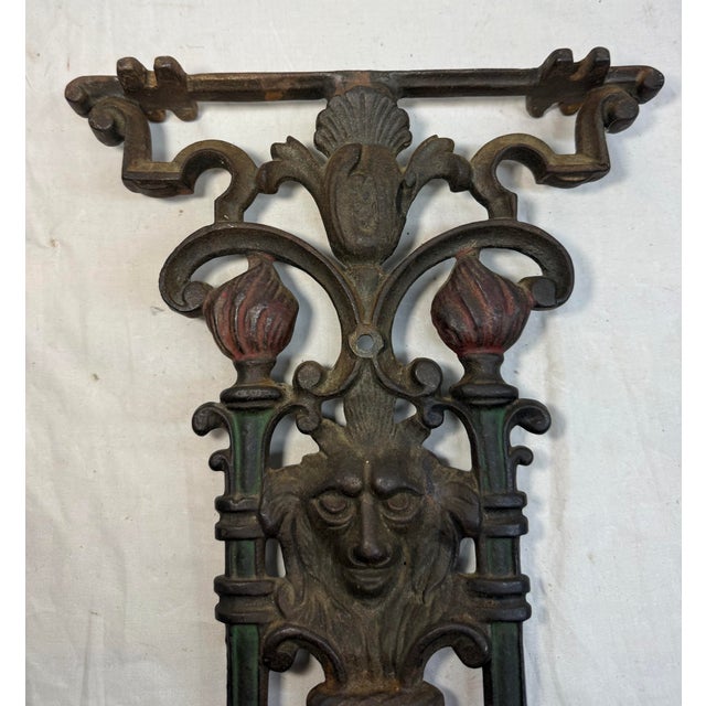 Antique Ornate 1800's Victorian Cast Iron Lion Head Cold Painted Table Bench Leg For Sale In New York - Image 6 of 9