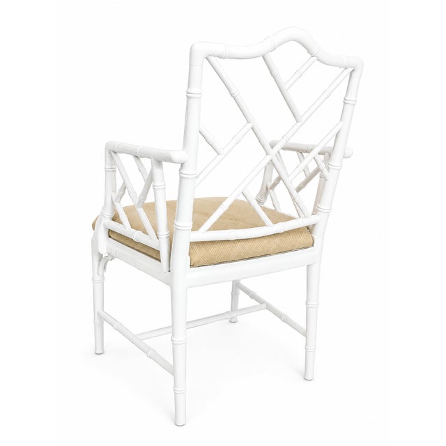 Vintage Chinese Chippendale Faux Bamboo Armchair in High-Gloss White For Sale - Image 4 of 7