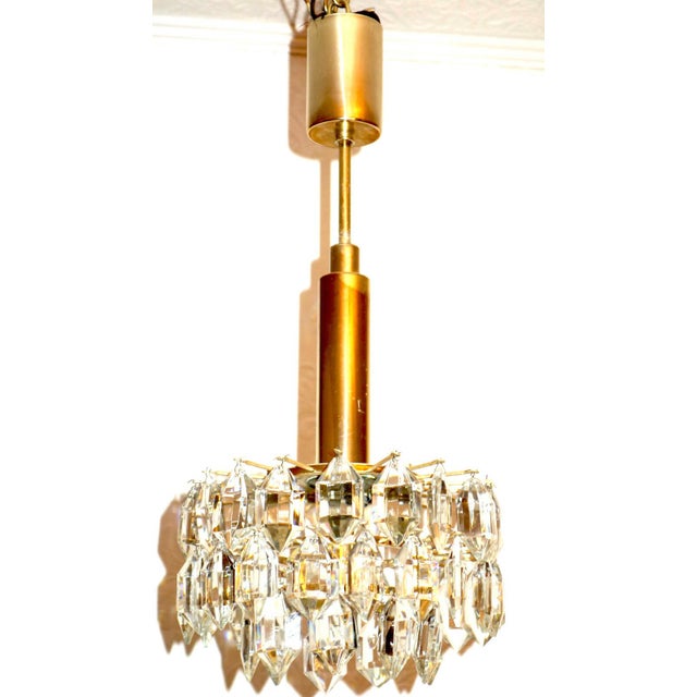Gold Brass and Lead Crystal Chandelier from Bakalowits & Söhne, Vienna, Austria, 1960s For Sale - Image 8 of 8