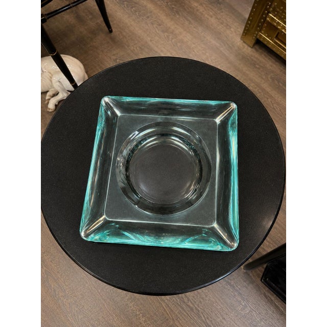 Sky Blue Vintage Fontana Arte Aquamarine Crystal Glass Vide Poche Square Catchall Tray Italy Mid-Century For Sale - Image 8 of 10