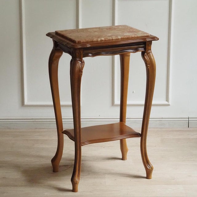 Louis XV Style Wood Side Table with Marble Top and Shelf For Sale - Image 9 of 9