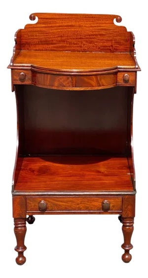 Antique Massachusetts Mahogany Washstand With 3 Drawers & Scrolled Gallery