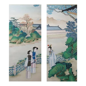 24“*48”/ Panel， a Set of 2 Panels, Dream of Red Mansions, Court Ladies Chinoiserie Handmade Wall Panels - Set of 2