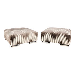 Pair of Midcentury Chrome Footed Ottomans in Jim Thompson Fabric For Sale