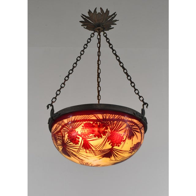Emile Galle French Art Deco Pendant Light by Galle - 1925 Cameo Gallé Chandelier France For Sale - Image 4 of 15