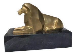Vintage Lion Statue Brass on Marble Base