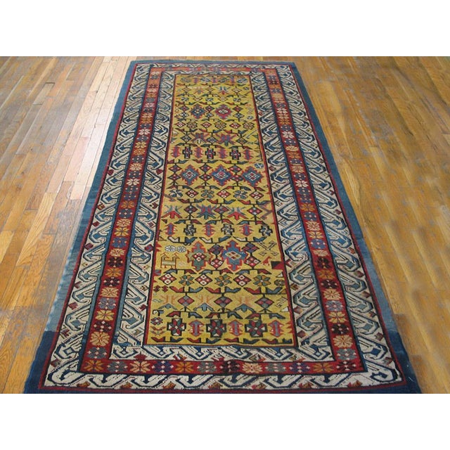 Traditional 1870s Yellow Geometric Antique Caucasian Chi-Chi Rug 3'8" X 7'8" Knotted Pile Wool Carpet For Sale - Image 3 of 6