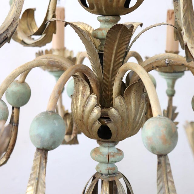 Chandelier in Iron, Brass and Lacquered Wood, 20th Century For Sale - Image 12 of 13