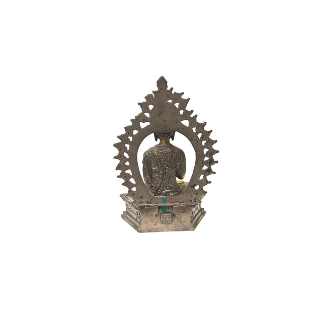 Chinese Vintage Pewter Copper Color Metal Sitting Maitreya Happy Buddha Statue For Sale - Image 3 of 6