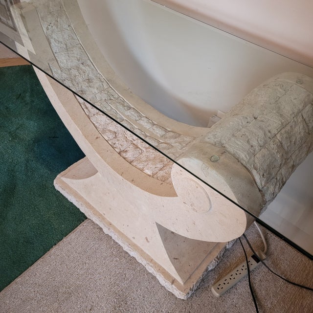 Postmodern 1980s Postmodern Sculptural Tessellated Stone and Glass Console Table For Sale - Image 3 of 8