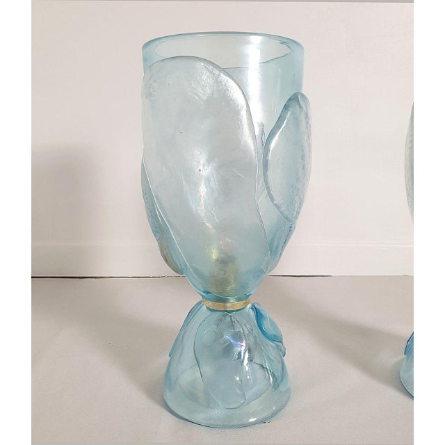 1970s Mid Century Modern Blue, Seguso Style Murano Glass Lamps - A Pair For Sale In Dallas - Image 6 of 12