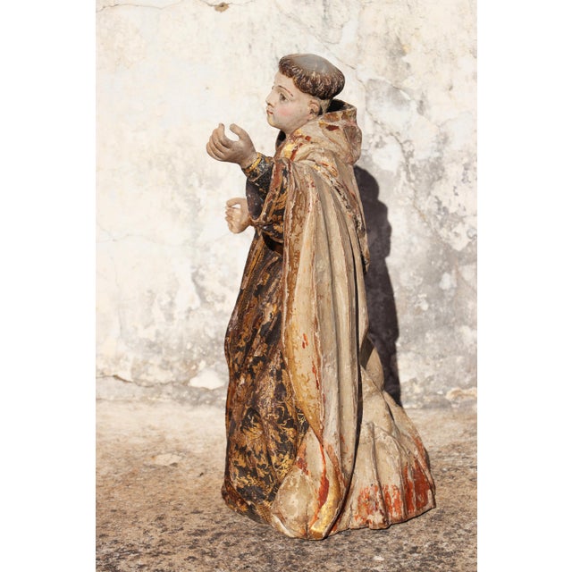 Saint Dominic of Guzmán Kneeling, With Glass Eyes and the Carmelite Shield, 18th Century, Portuguese For Sale - Image 4 of 17