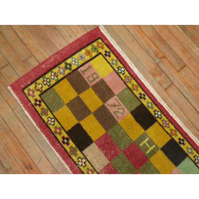 1972 Checkerboard Vintage Turkish Runner For Sale In New York - Image 6 of 6