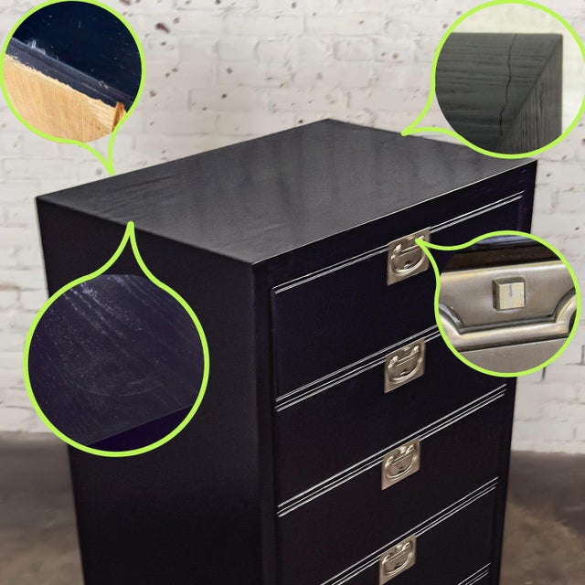Mid to Late 20th Century Modern Campaign Henredon Black Narrow Chest of Drawers or Lingerie Cabinet For Sale - Image 14 of 18