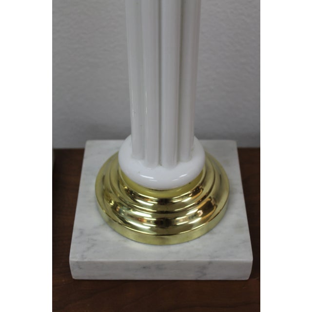 Glass Empire Column Lamps on Marble Bases - a Pair For Sale In Palm Springs - Image 6 of 8