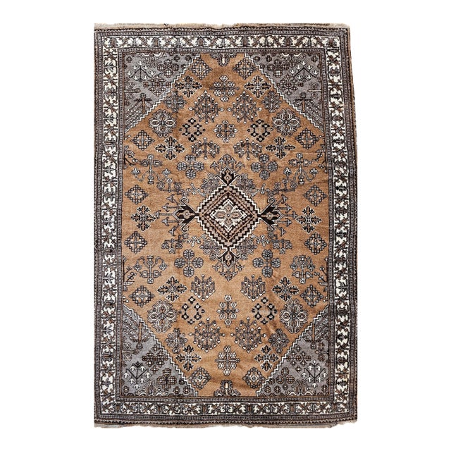 Vintage Persian Bakhtiari Rug, Allover Geometric Pattern, Camelhair & Ivory, 8’ X 11’ For Sale
