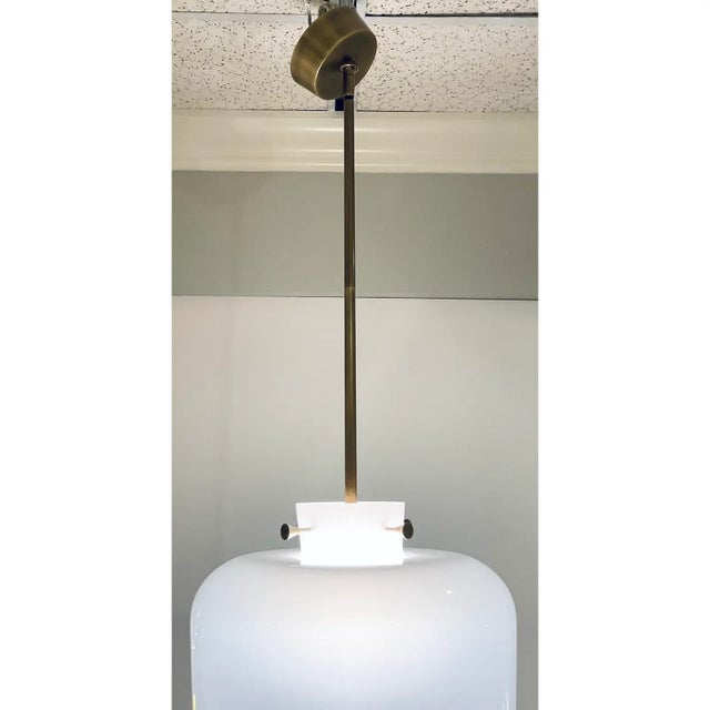 Original retail $4488, stylish Revelation Modern Hand Blow Ombré Glass Opalescence Pendant Lights Pair, antique brass pins...