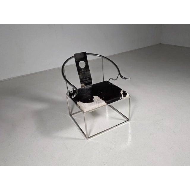 Sculptural Stainless Steel Armchair with Cowhide by Eichholtz, 1990s For Sale - Image 4 of 9