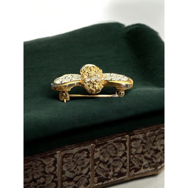 Swarovski Bumblebee Brooch Signed Gold Rhinestone For Sale - Image 10 of 11