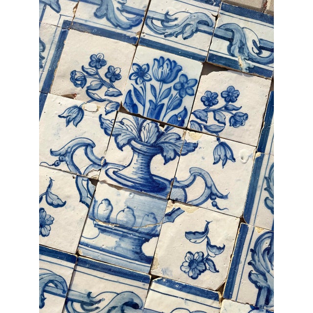 Blue Antique 18th Century Portuguese Blue & White Floral Bouquet Tile Panel For Sale - Image 8 of 17