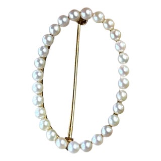 18th Century Estate Oval Pearl Pin in Yellow Gold For Sale
