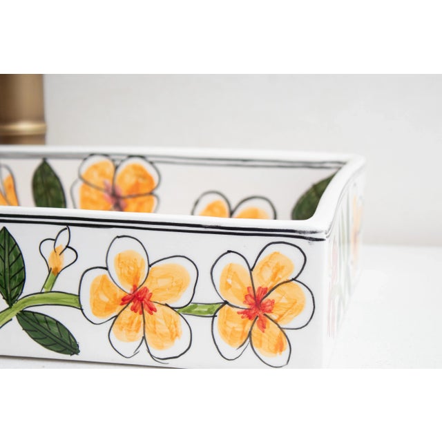Moroccan Custom Made Mini Rectangular Floral Bathroom Sink, Handmade Washbasin, Hand-Painted Vessel Sink For Sale - Image 3 of 10