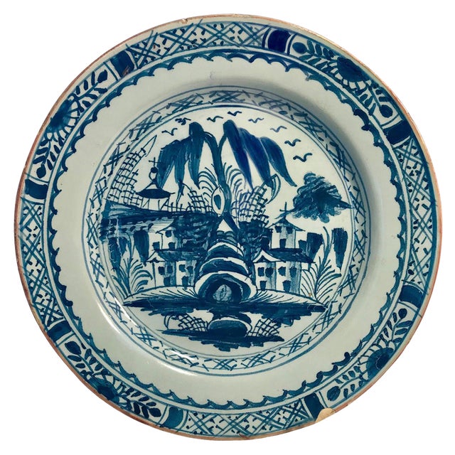 English Lambeth Delft Plate in Shades of Blue by Abigail Griffith - 18th Century For Sale