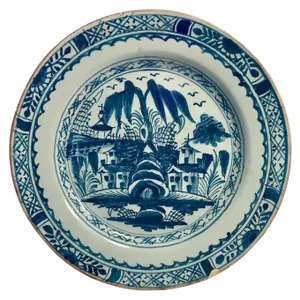 English Lambeth Delft Plate in Shades of Blue by Abigail Griffith - 18th Century