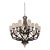 Large 20-Light Chandelier – Dark Wood & Brushed Nickel With Frosted Glass Shades For Sale