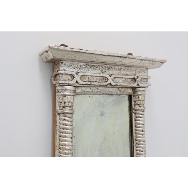 Ivory Neoclassical Silver Leaf Pier Mirror with Ringed Columns and Cornice, Italy, 1850s For Sale - Image 8 of 12