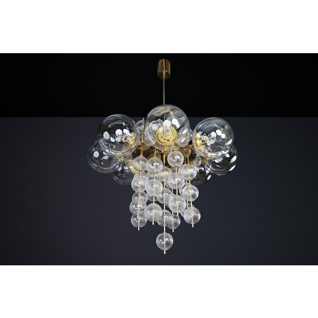 Monumental Czech Brass and Bohemian Glass Chandelier 1960s For Sale - Image 9 of 18