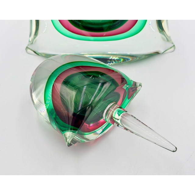 1950s 1950s MCM Murano Sommerso Teqnique Art Glass Sculpture Perfume Bottle Signed For Sale - Image 5 of 12