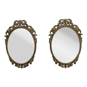 French Painted Gold Wall Dresser Bathroom Vanity Mirrors a Pair