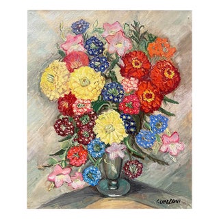 Stéphanie Caroline Guerzoni, Verbena Flowers, Oil on Canvas, 1960s For Sale