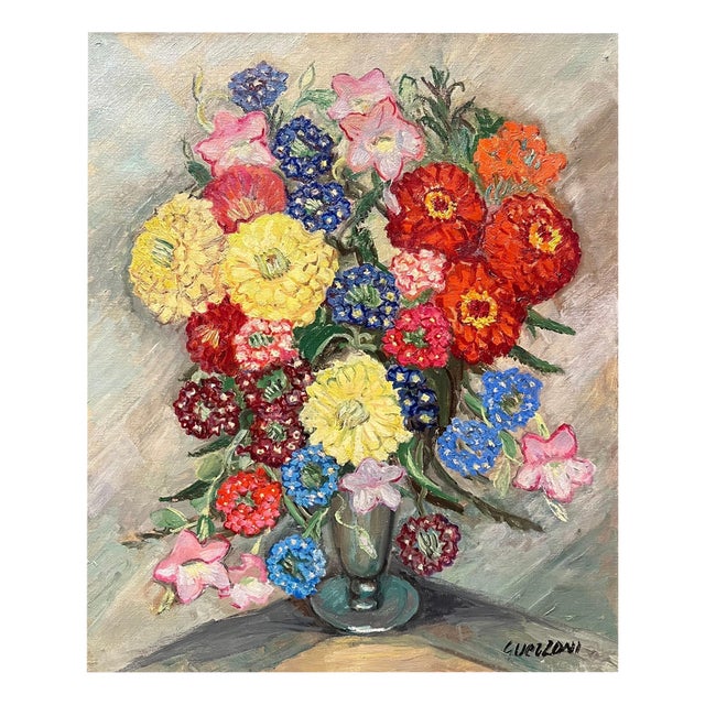 Stéphanie Caroline Guerzoni, Verbena Flowers, Oil on Canvas, 1960s For Sale