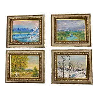 Original Landscape Painting on Board Each Depicting a Season - Set of 4 For Sale