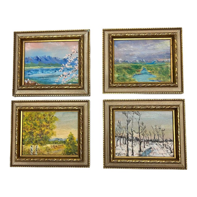 Original Landscape Painting on Board Each Depicting a Season - Set of 4 For Sale
