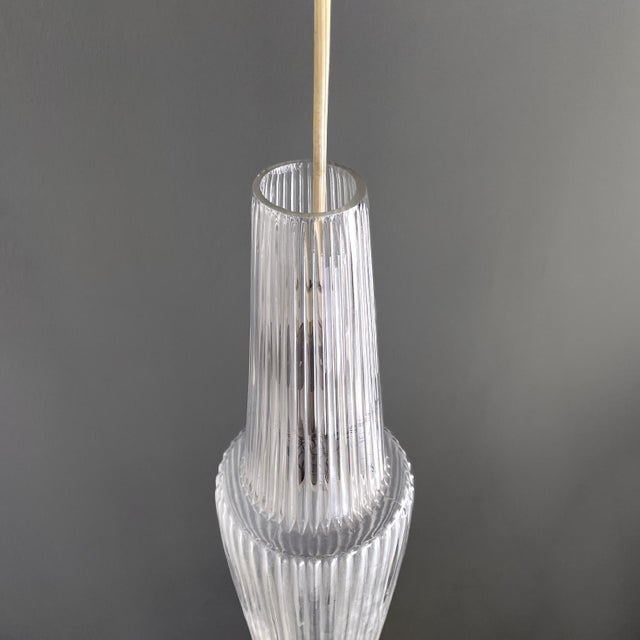 Glass Mid-Century Modern Italian Golden Plastic and Fluted Glass Ceiling Lamp, 1950s For Sale - Image 7 of 14