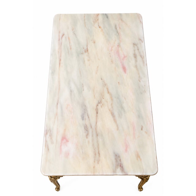 Louis XV Style Coffee Table in Gilt Bronze with Veined Marble Top, 1950s For Sale - Image 4 of 8