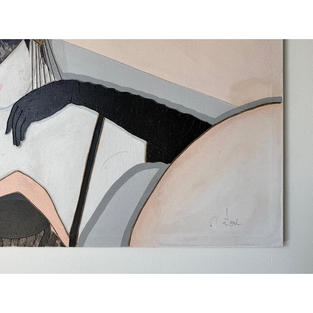 Large 1980s Postmodern Art Deco Style Woman Portrait Acrylic on Canvas Painting – Signed For Sale - Image 14 of 16