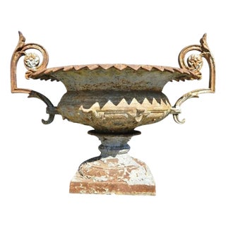 Antique J.W. Fiske Attributed French Cast Iron Urn Garden Planter With Twin Handles For Sale
