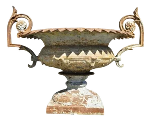 Antique J.W. Fiske Attributed French Cast Iron Urn Garden Planter With Twin Handles