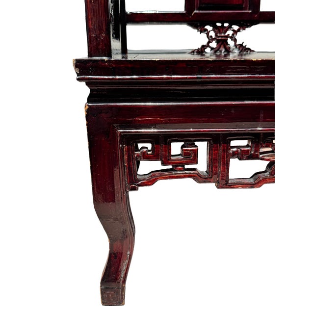Pair of Vintage Chinese Chinoiserie Scholar Armchairs in Oxblood Lacquer For Sale - Image 4 of 7