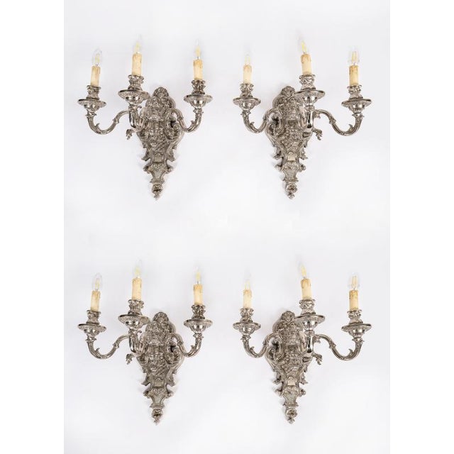 Antique French Silver Plated Wall Lights, 1890s, Set of 4 For Sale - Image 13 of 14