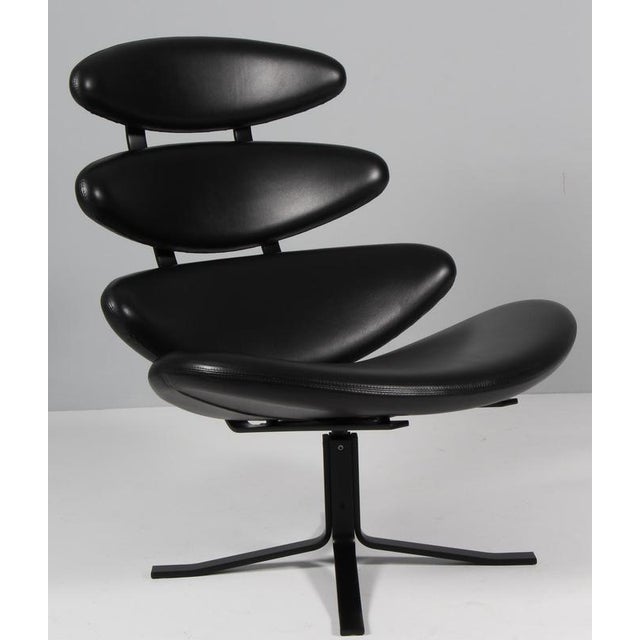 Poul M. Volther lounge chair in original black leather. Frame of black painted steel. Model EJ-5 Corona, made by Erik...