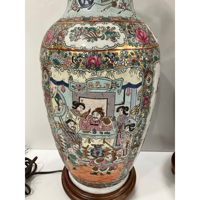 Pair of 1980s Hand Painted Chinese Lamps For Sale - Image 4 of 12