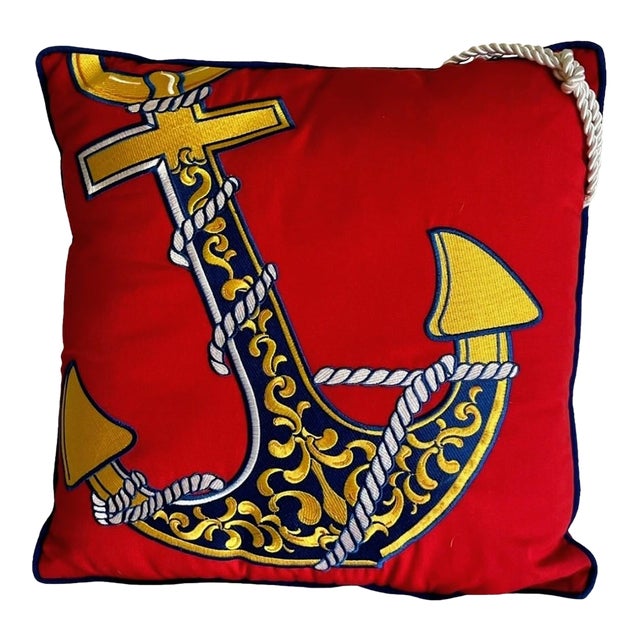 These luxurious velvet nautical pillows are embellished with highly embroidered appliques of a large anchor and a ship's...