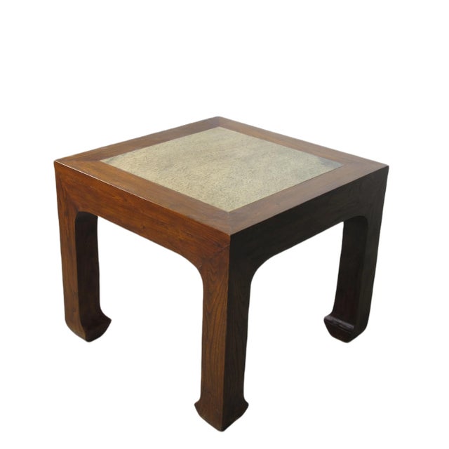 Marble Top and Elm Square Vintage Accent or Side Table 22"h For Sale - Image 4 of 7