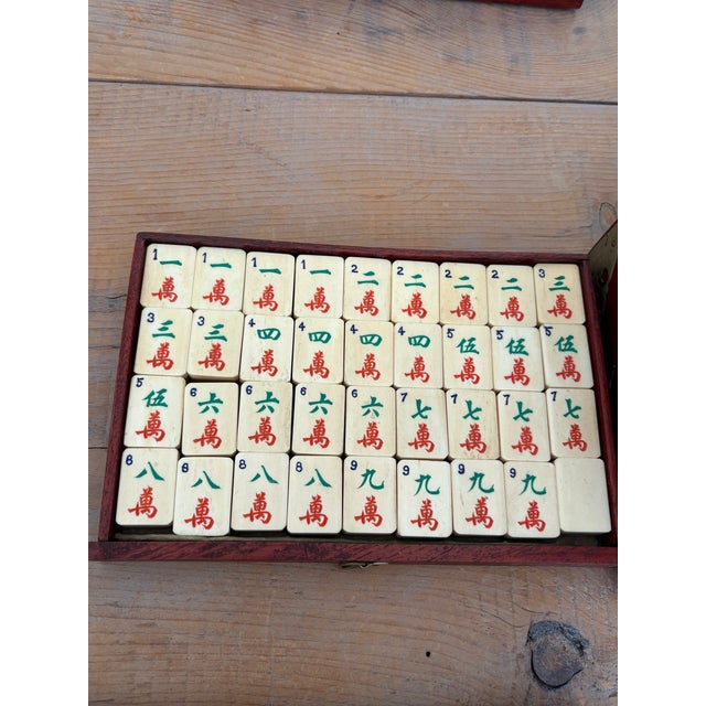 Brown Vintage Chinese Mahjong Set, Bone & Bamboo Tiles, 5-Drawer Rosewood Case With Brass Hardware For Sale - Image 8 of 13