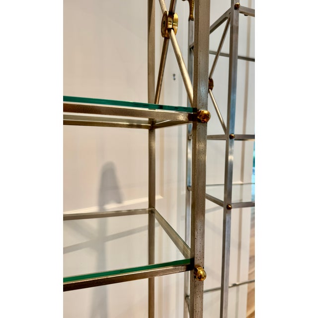 Silver Mid Century Steel & Brass French Etagere, Maison Jansen Style For Sale - Image 8 of 13